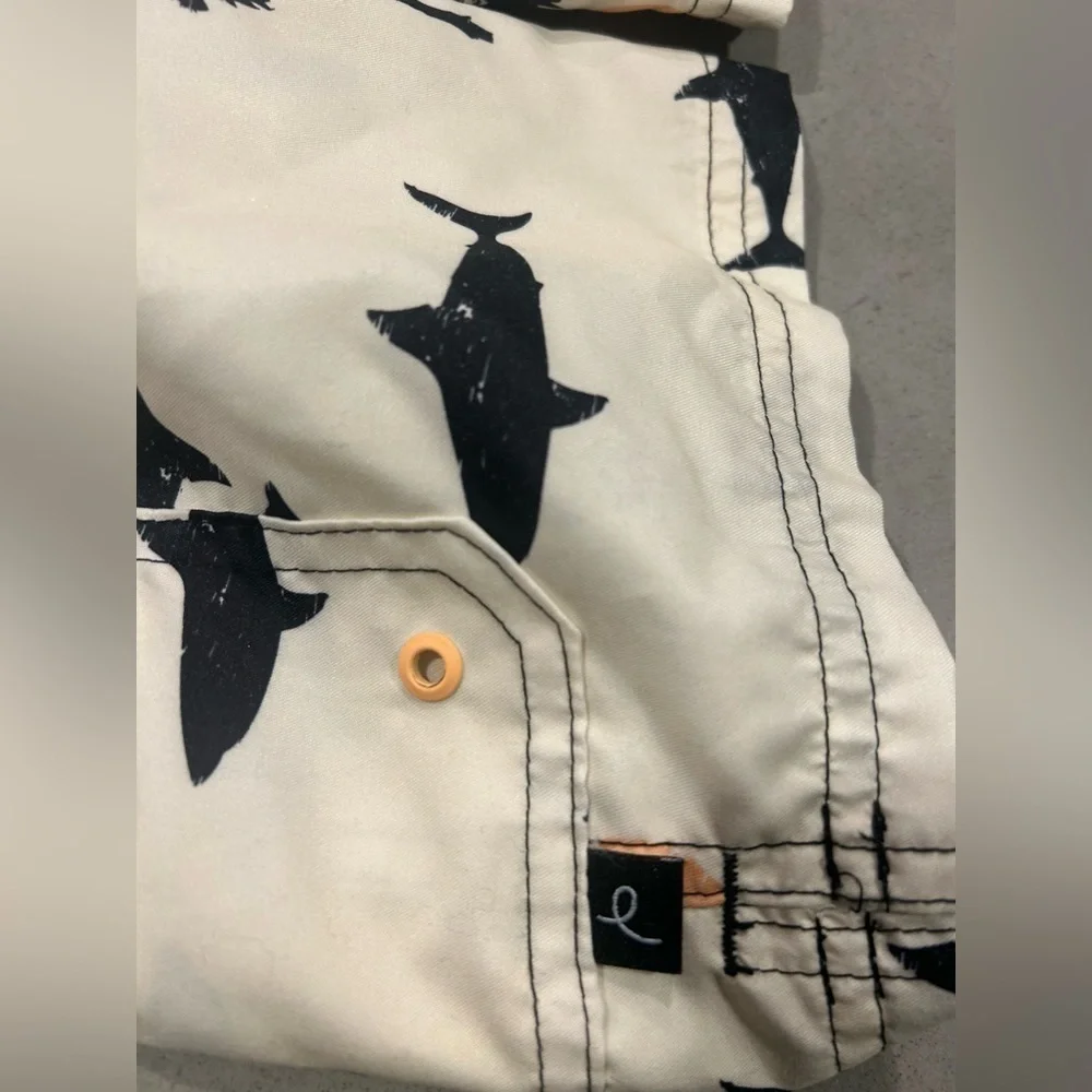 Art Class Boys Swim Trunks 7 Tan Black Sharks Lined